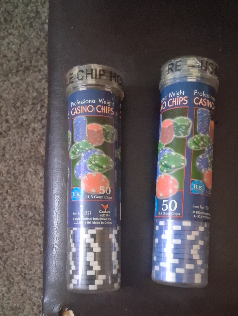 Casino Poker Chip Tubes - Black and blue Label, Mixed Colors